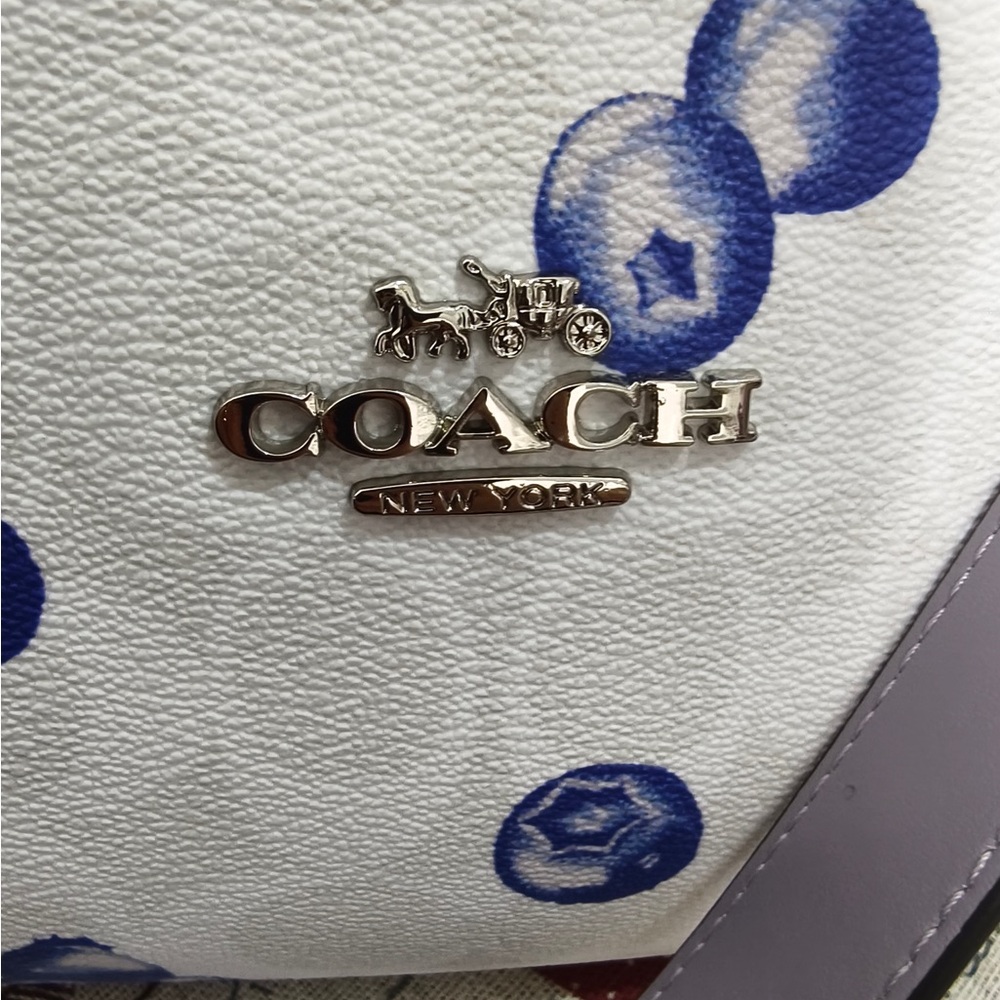 COACH White Shoulder Bag with Blue Berry Print - Picture 6 of 10
